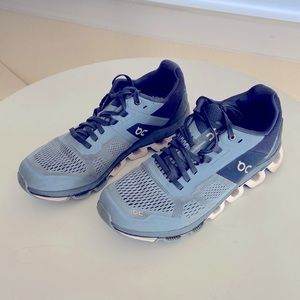 On Running Athletic Shoes in Blue and Black